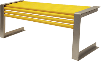 banca metálica para parques asiento forma escuadra con perfil tubular color amarillo squadra3