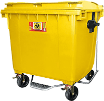 Contenedor industrial para residuos peligrosos biológico infecciosos de 1100 litros con pedal color amarillo modelo 8633 RPBI