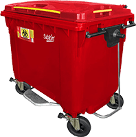 contenedor industrial para residuos peligrosos biológico infecciosos de 660 litros RPBI con pedal color rojo modelo 8729 RPBI