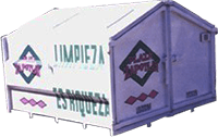 contenedor de basura metálico grande carga trasera 2 metros cúbicos color blanco doble puerta