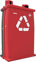 contenedor de pilas usadas cuadrado maxibattery color rojo con negro símbolo reciclaje