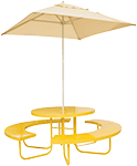 mesa picnic amarilla con sombrilla